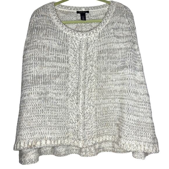 White House Black Market White Silver Metallic Knit Monslair Poncho Sweater Sz M - Picture 1 of 3